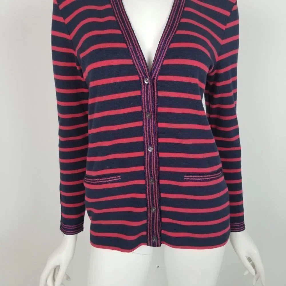 J. Crew Metallic Trim Striped Cardigan Sweater